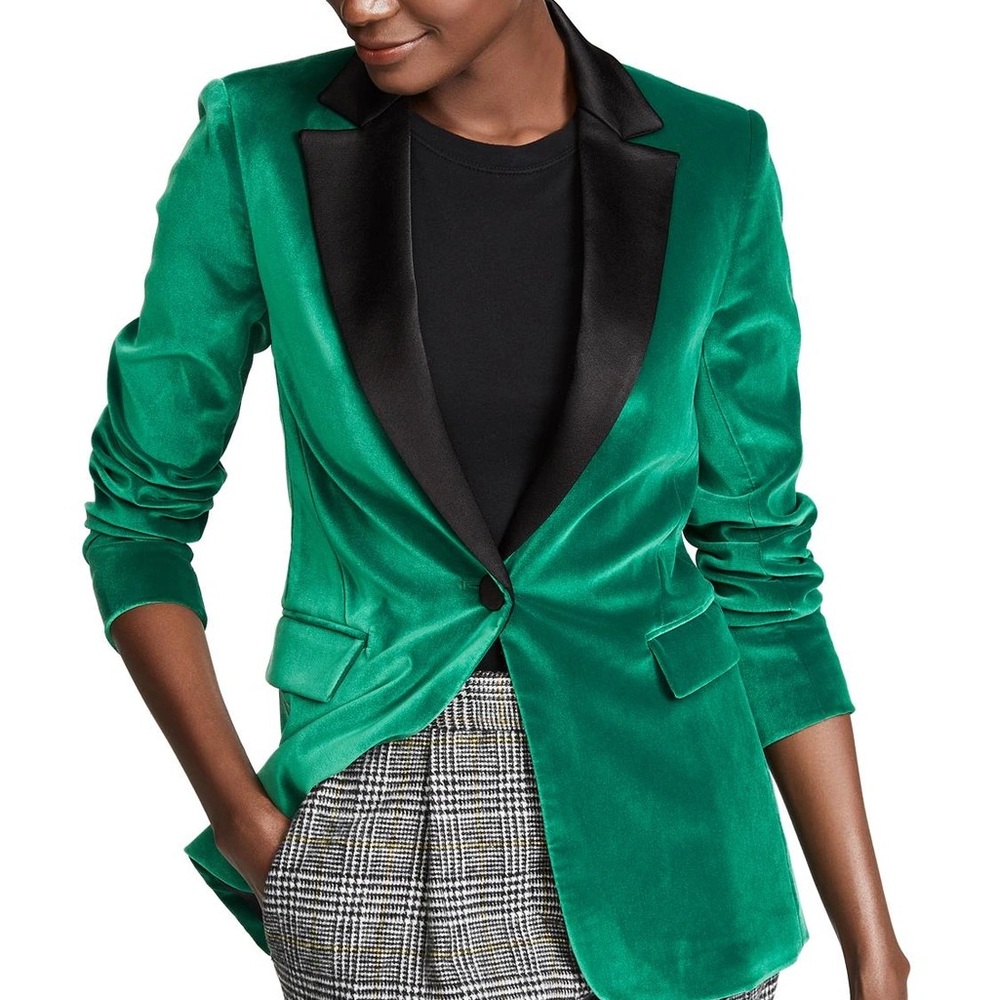 NWT ALICE & OLIVIA Velvet Macey Blazer Juniper & Black size 2